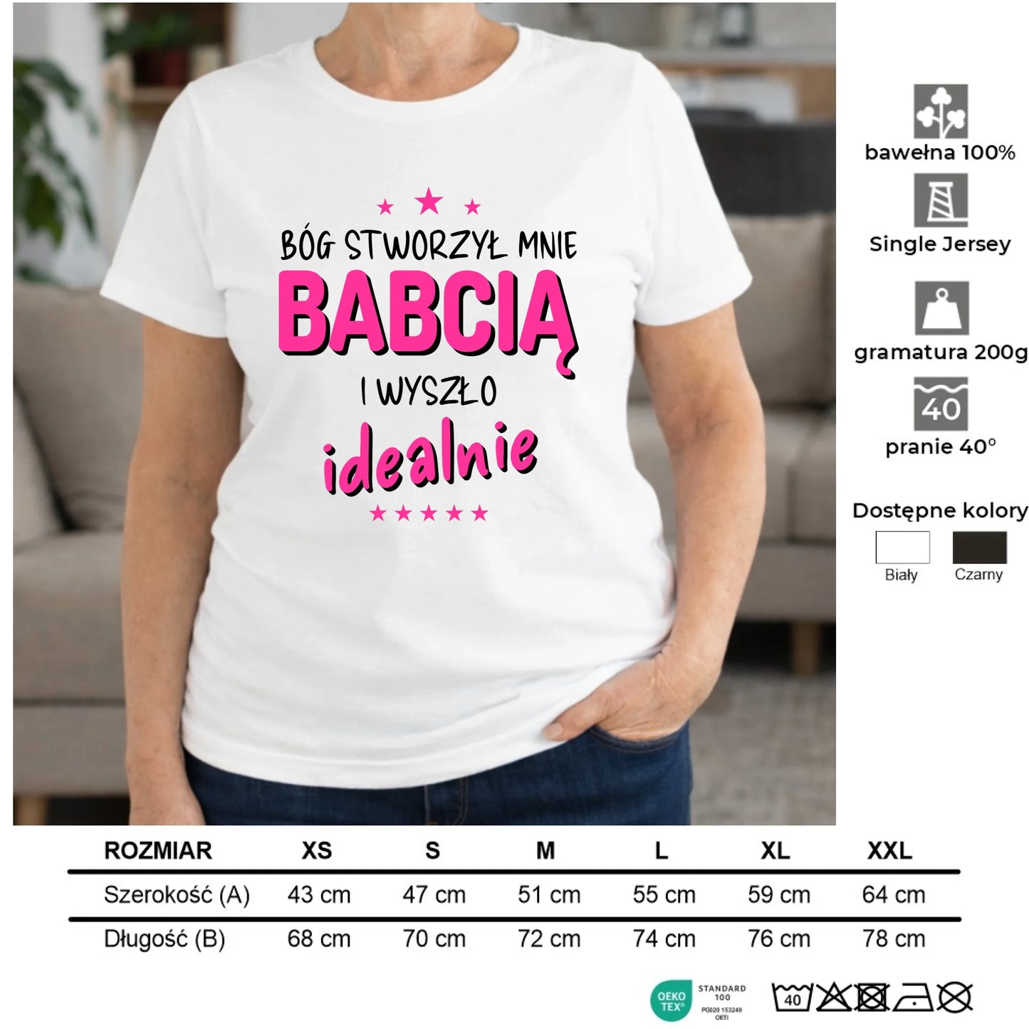 Koszulka dla babci - Bóg stworzył mnie babcią i wyszło idealnie B08 - StoryCups.pl