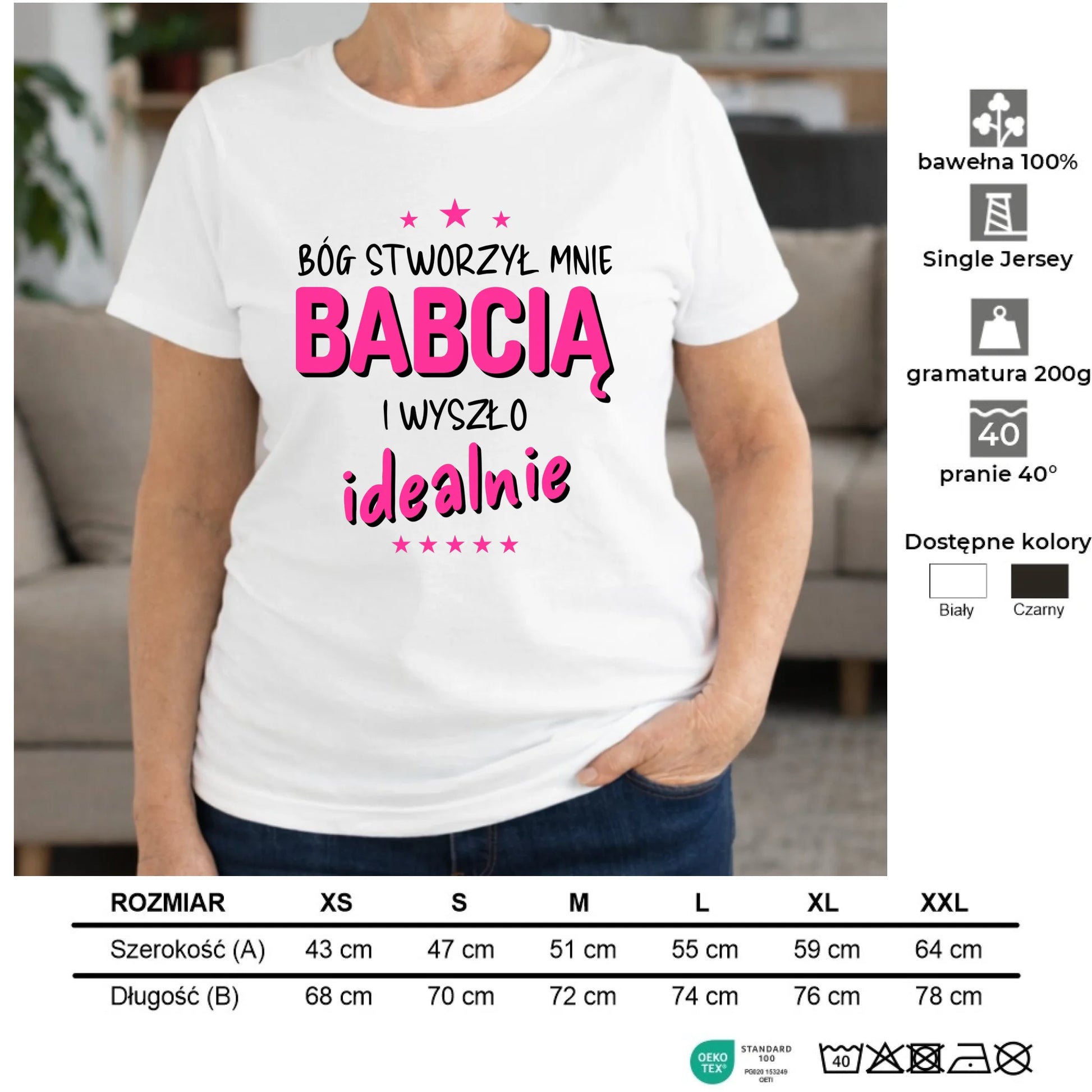 Koszulka dla babci - Bóg stworzył mnie babcią i wyszło idealnie B08 - StoryCups.pl