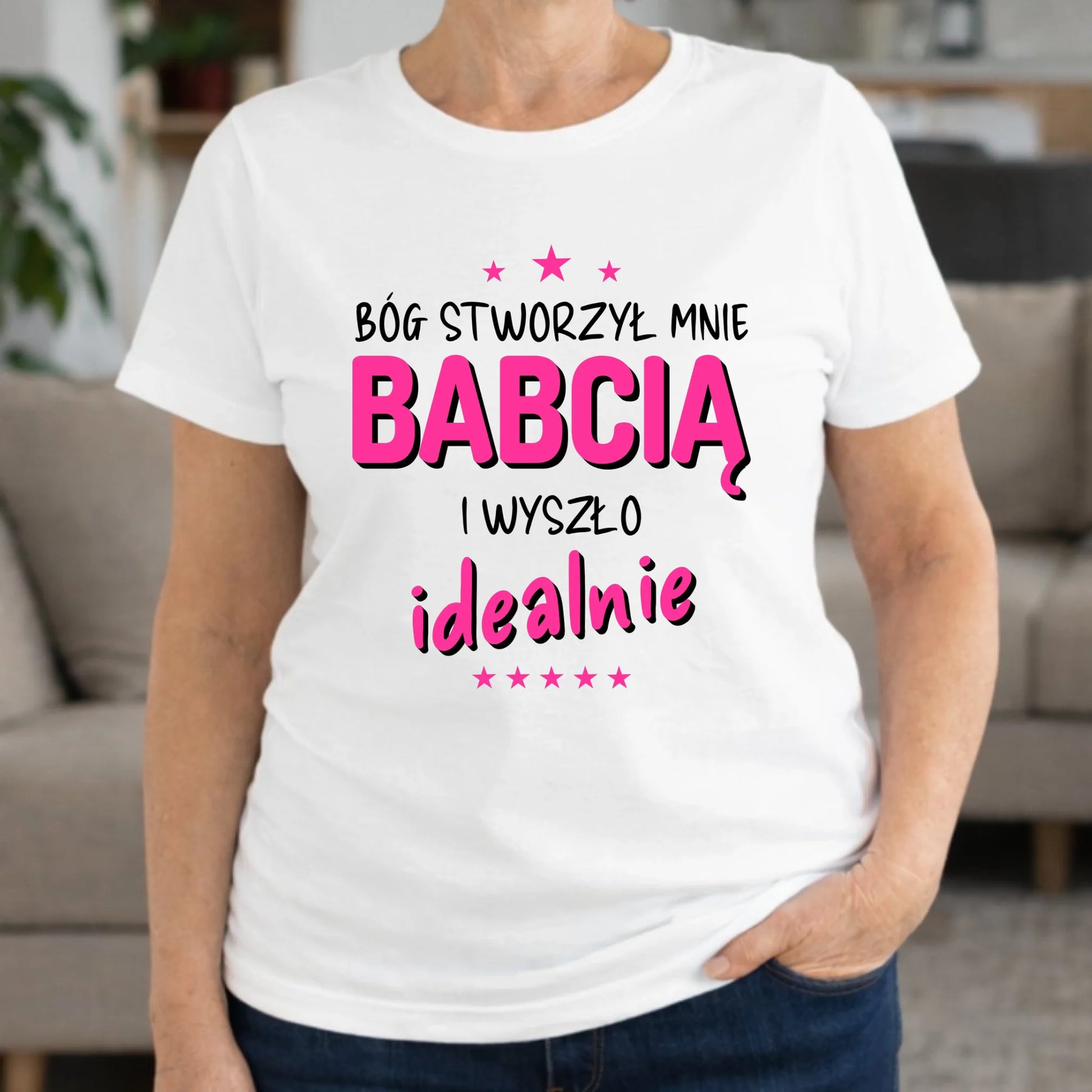 Koszulka dla babci - Bóg stworzył mnie babcią i wyszło idealnie B08 - StoryCups.pl
