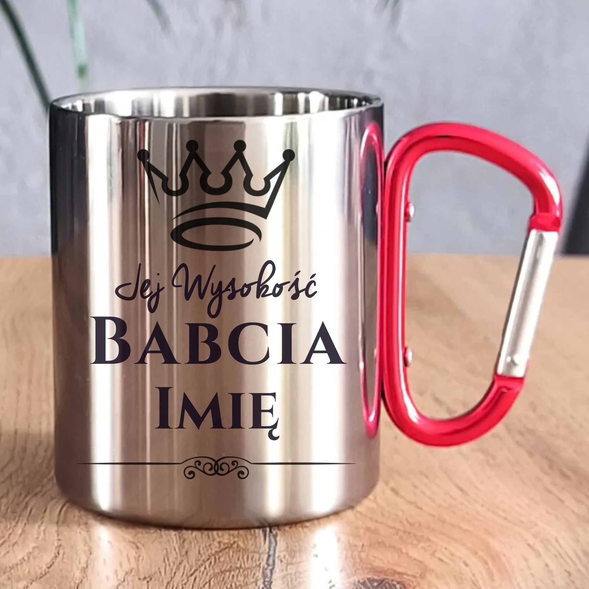 Kubek metalowy dla babci - Jej Wysokość Babcia - personalizowany B11 - StoryCups.pl