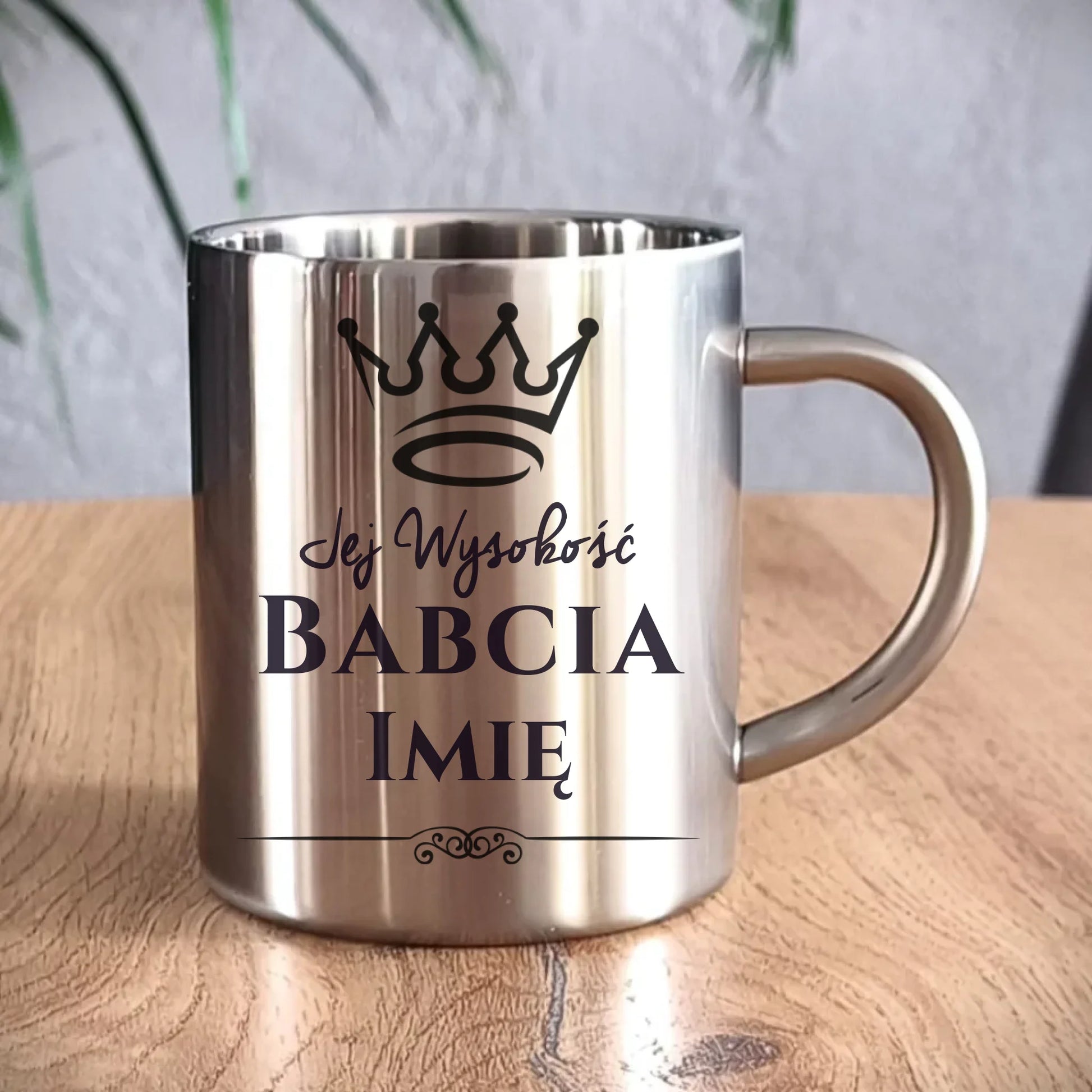 Kubek metalowy dla babci - Jej Wysokość Babcia - personalizowany B11 - StoryCups.pl