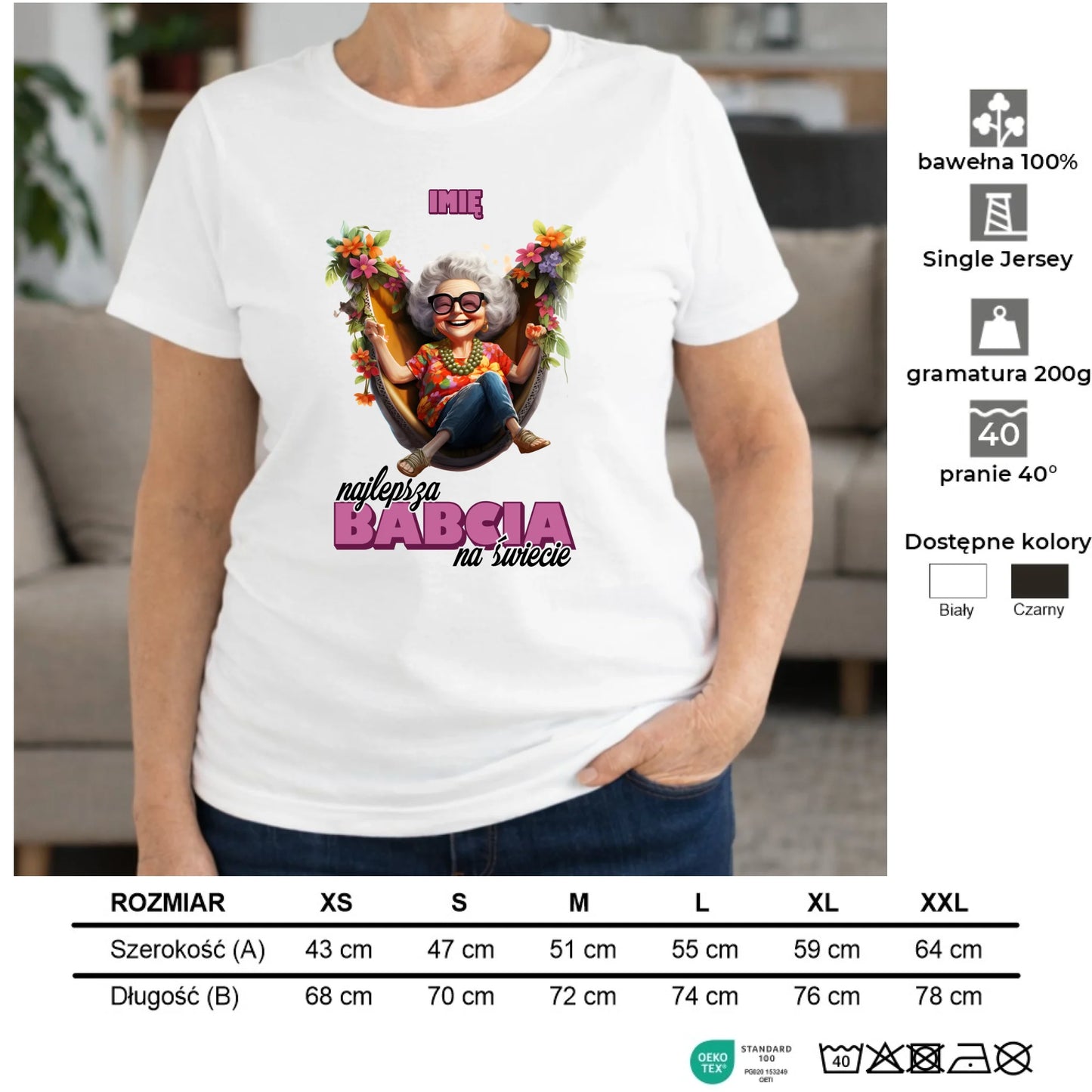 Koszulka dla babci - Najlepsza Babcia na świecie - personalizowana B14 - StoryCups.pl