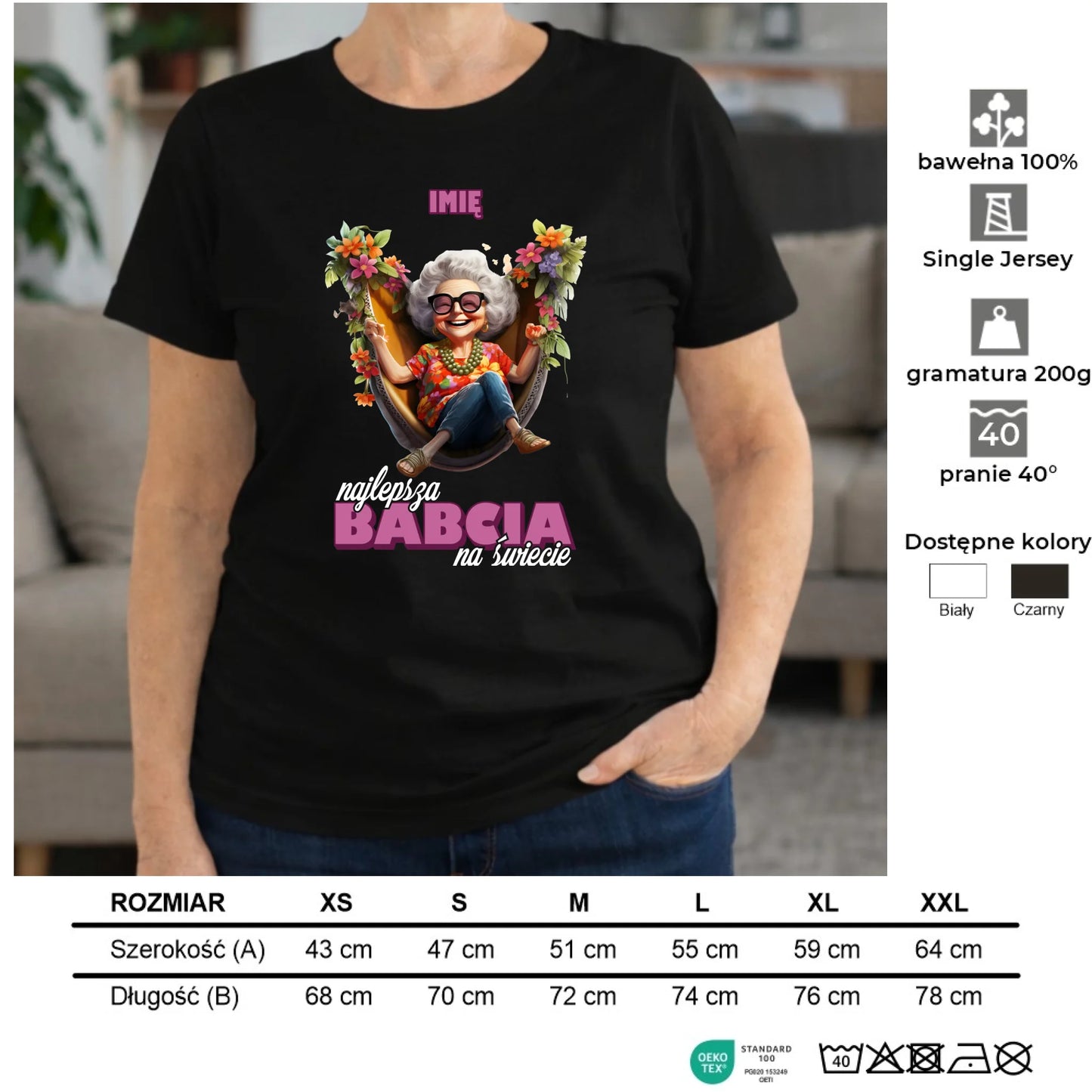 Koszulka dla babci - Najlepsza Babcia na świecie - personalizowana B14 - StoryCups.pl