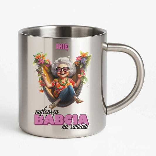 Kubek metalowy dla babci - Najlepsza Babcia na świecie - personalizowany B14 - StoryCups.pl