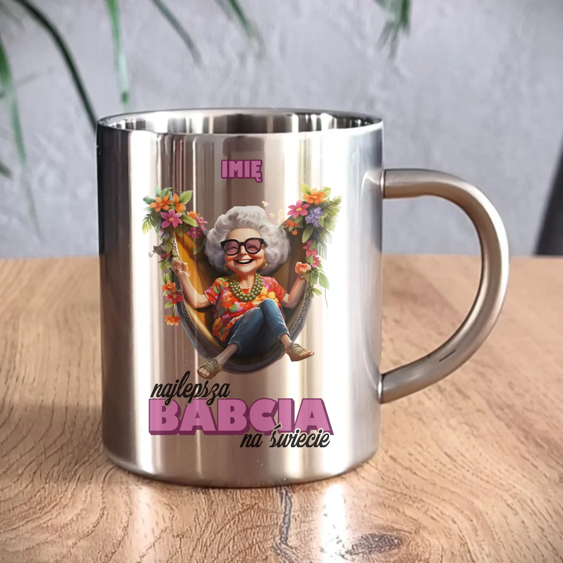 Kubek metalowy dla babci - Najlepsza Babcia na świecie - personalizowany B14 - StoryCups.pl