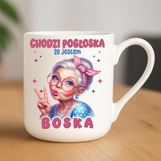 Kubek elegant dla babci - Chodzi pogłoska, że jestem boska B16 - StoryCups.pl