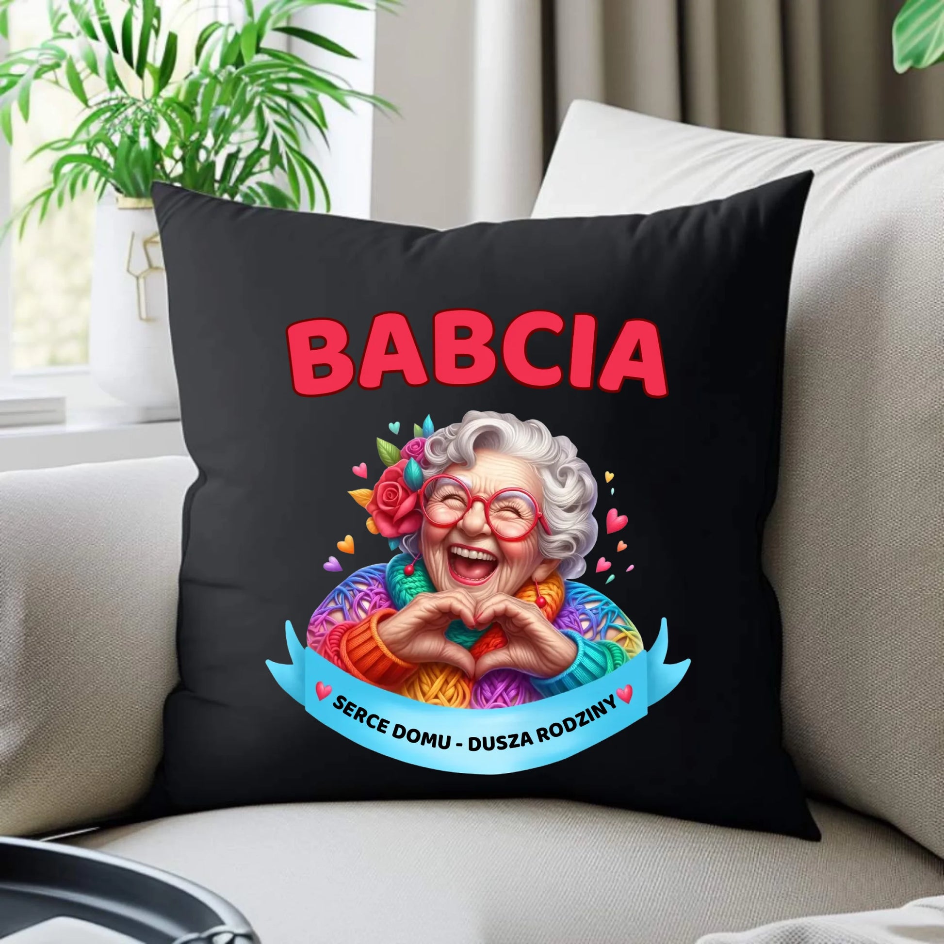 Poduszka dekoracyjna dla babci - Babcia serce domu dusza rodziny B25 - StoryCups.pl