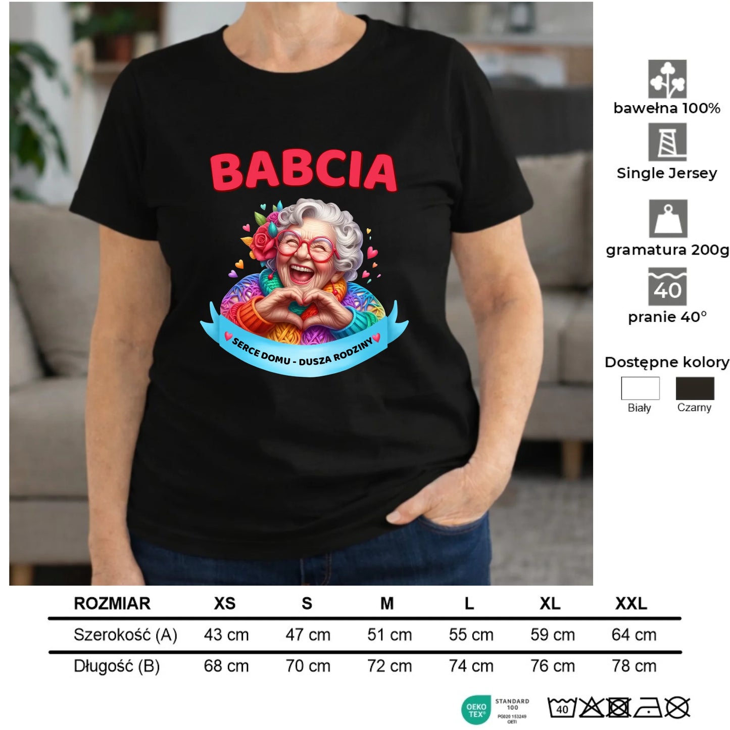 Koszulka dla babci - Babcia serce domu dusza rodziny B25 - StoryCups.pl