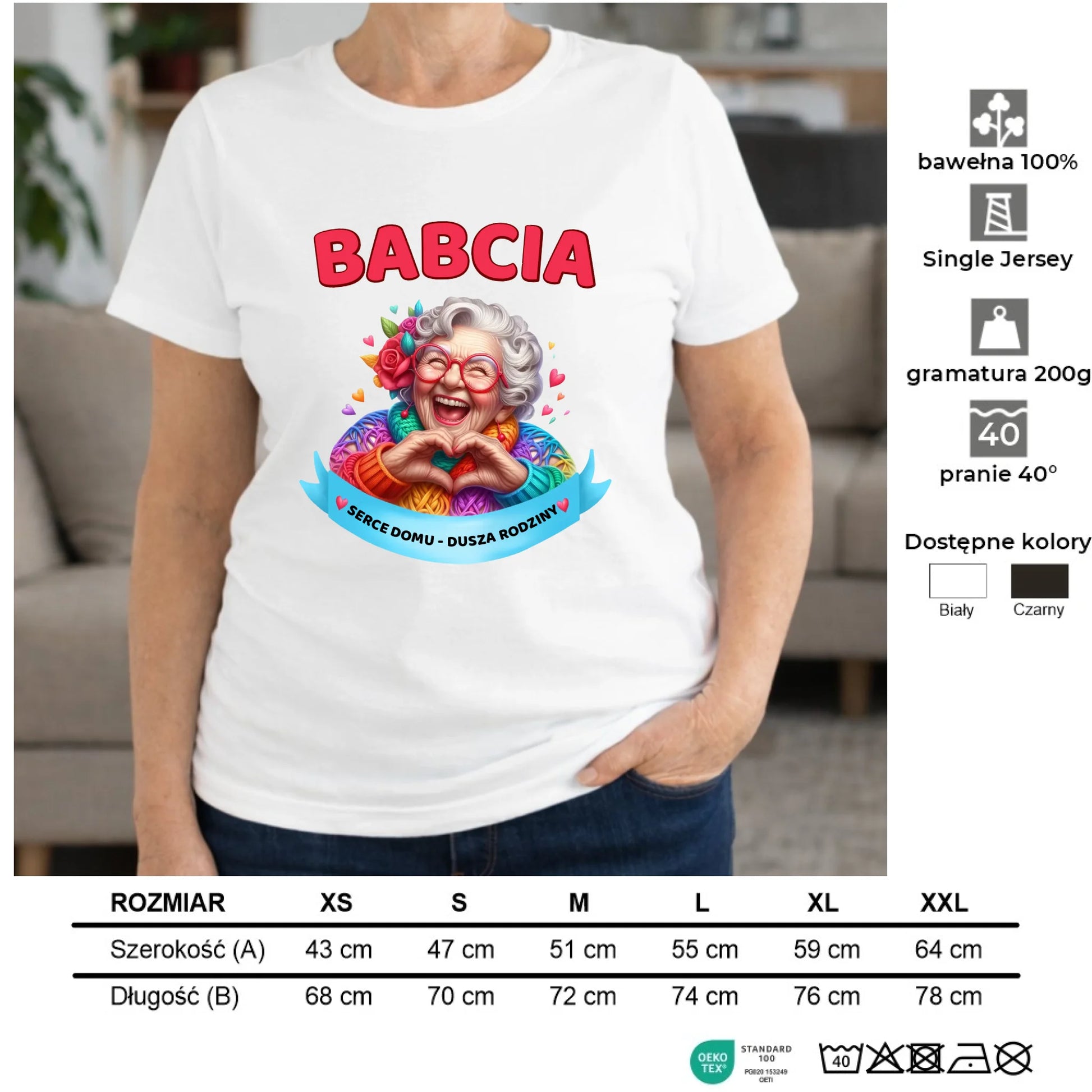 Koszulka dla babci - Babcia serce domu dusza rodziny B25 - StoryCups.pl