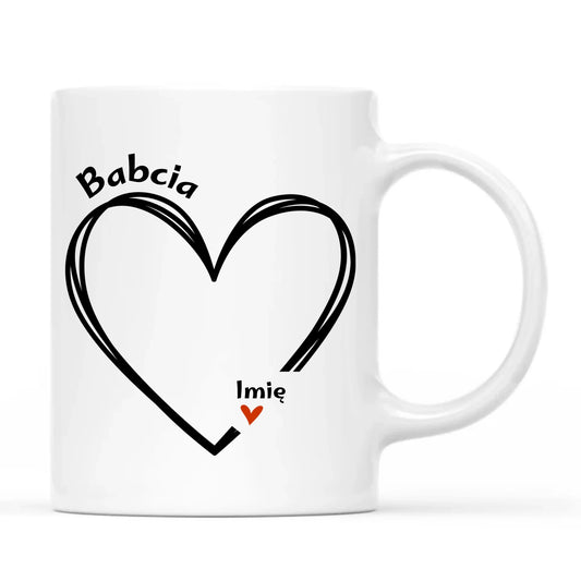 Kubek dla babci - Serce z imionami wnuków 1-7 - personalizowany B26 - StoryCups.pl