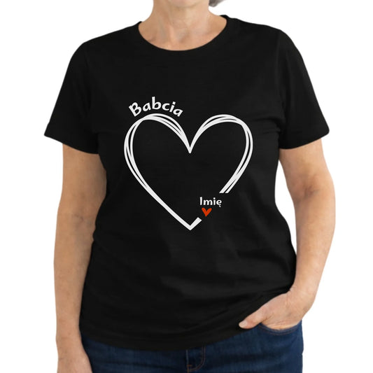 Koszulka dla babci - Serce z imionami wnuków 1-7 - personalizowana B26 - StoryCups.pl