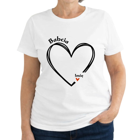 Koszulka dla babci - Serce z imionami wnuków 1-7 - personalizowana B26 - StoryCups.pl