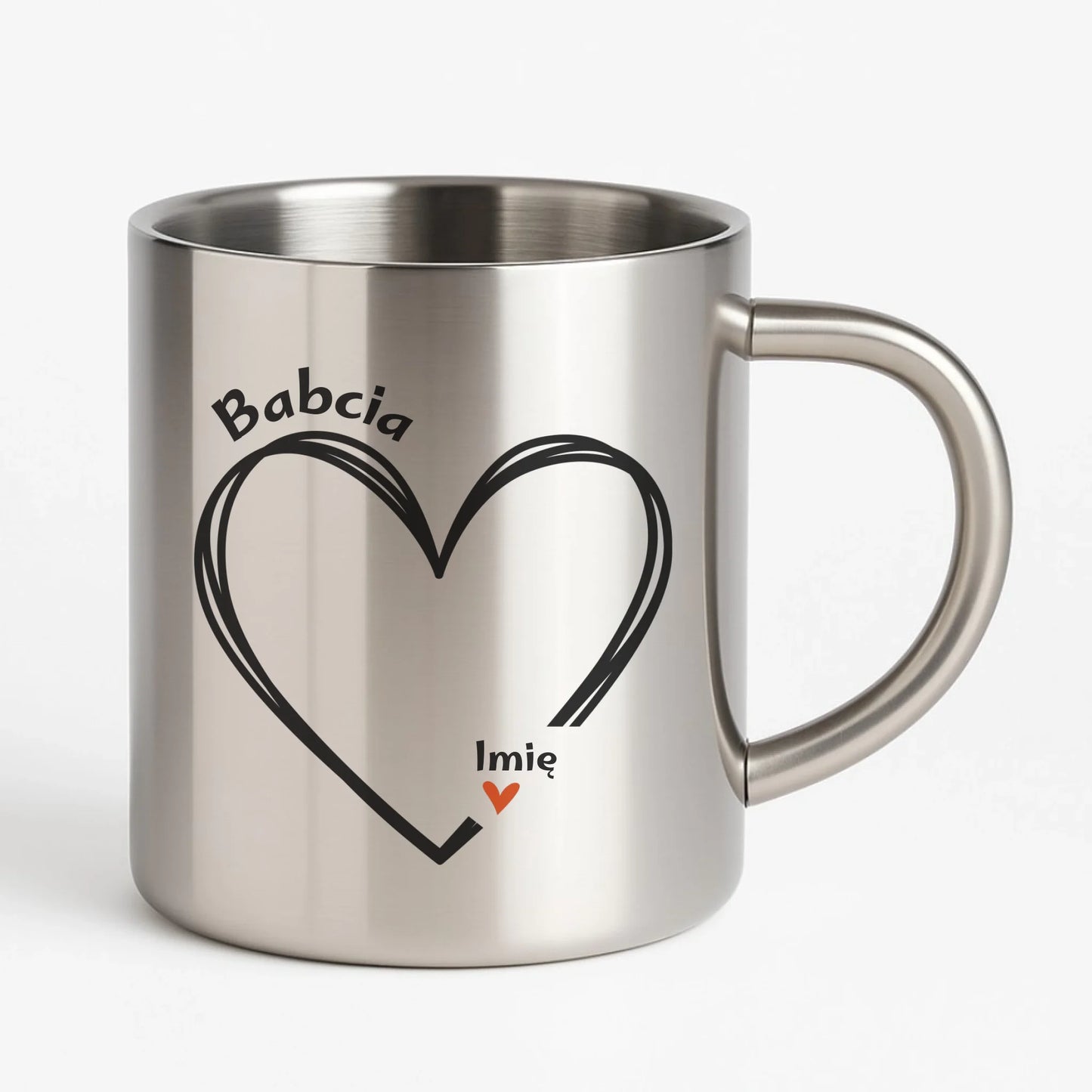 Kubek metalowy dla babci - Serce z imionami wnuków 1-7 - personalizowany B26 - StoryCups.pl