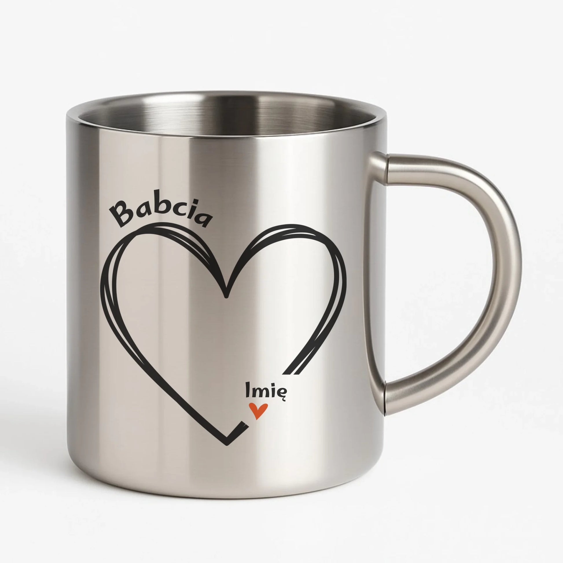Kubek metalowy dla babci - Serce z imionami wnuków 1-7 - personalizowany B26 - StoryCups.pl