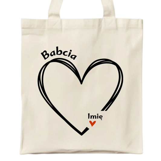 Torba dla babci - Serce z imionami wnuków 1-7 - personalizowana B26 - StoryCups.pl