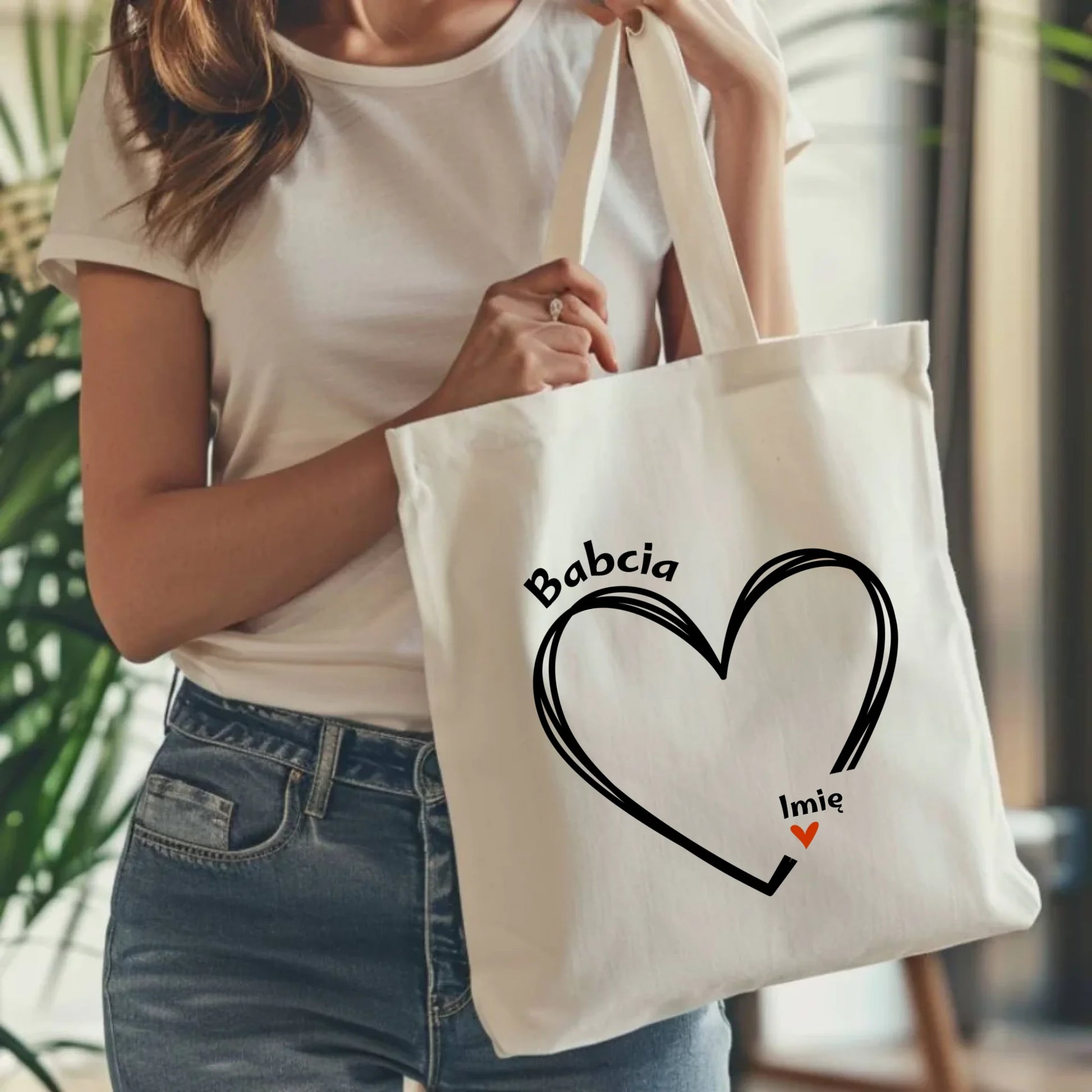 Torba dla babci - Serce z imionami wnuków 1-7 - personalizowana B26 - StoryCups.pl