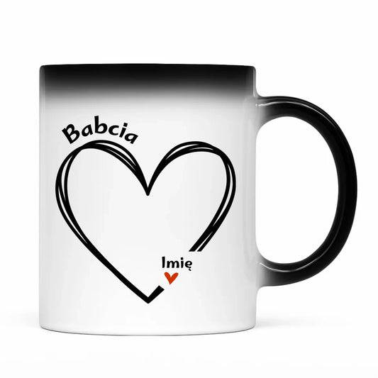 Kubek magiczny dla babci - Serce z imionami wnuków 1-7 - personalizowany B26 - StoryCups.pl