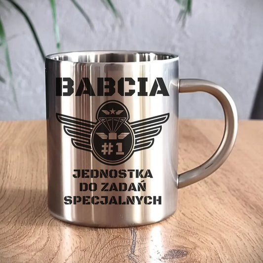 Kubek metalowy dla babci - Babcia jednostka do zadań specjalnych B31 - StoryCups.pl