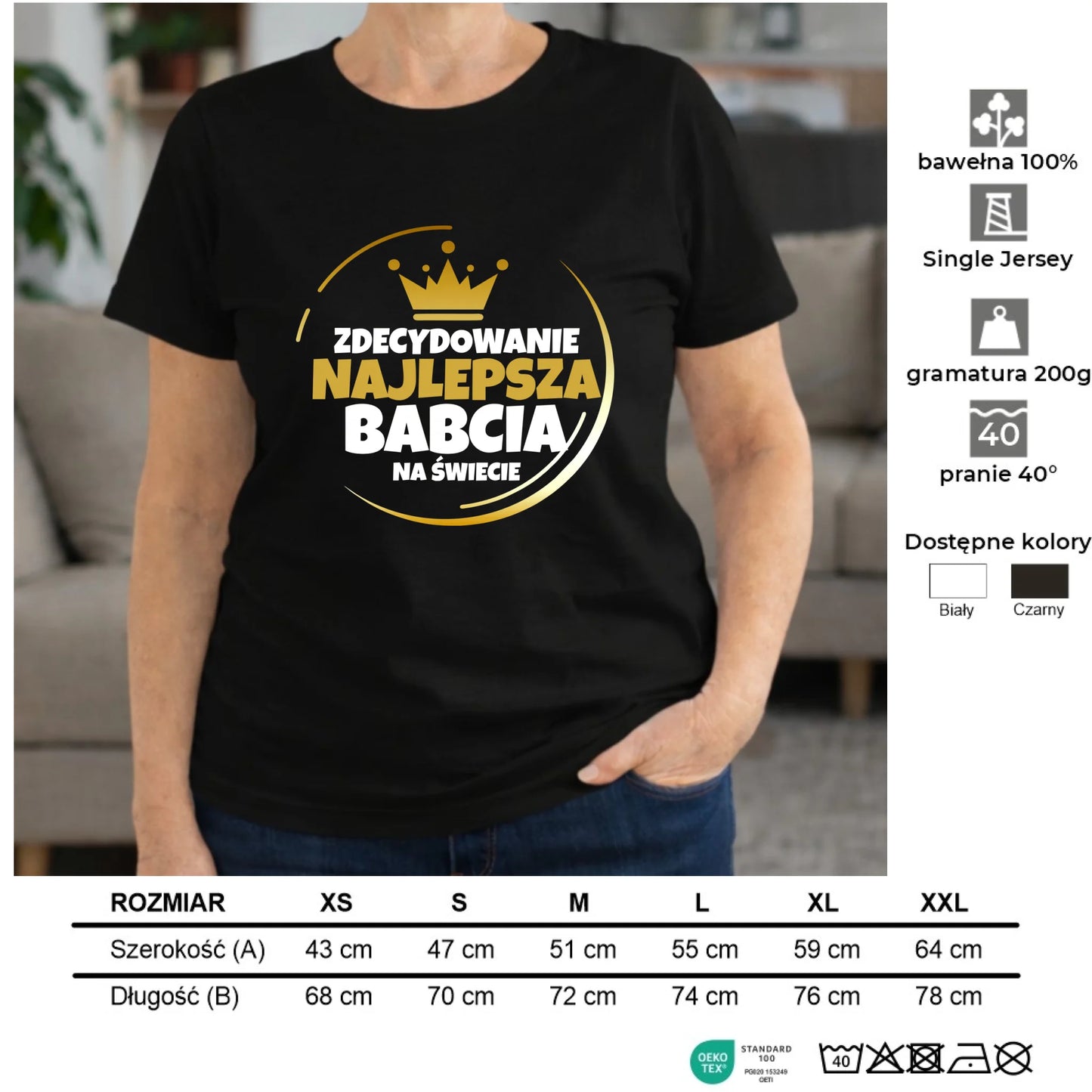 Koszulka dla babci - Zdecydowanie najlepsza babcia B32 - StoryCups.pl