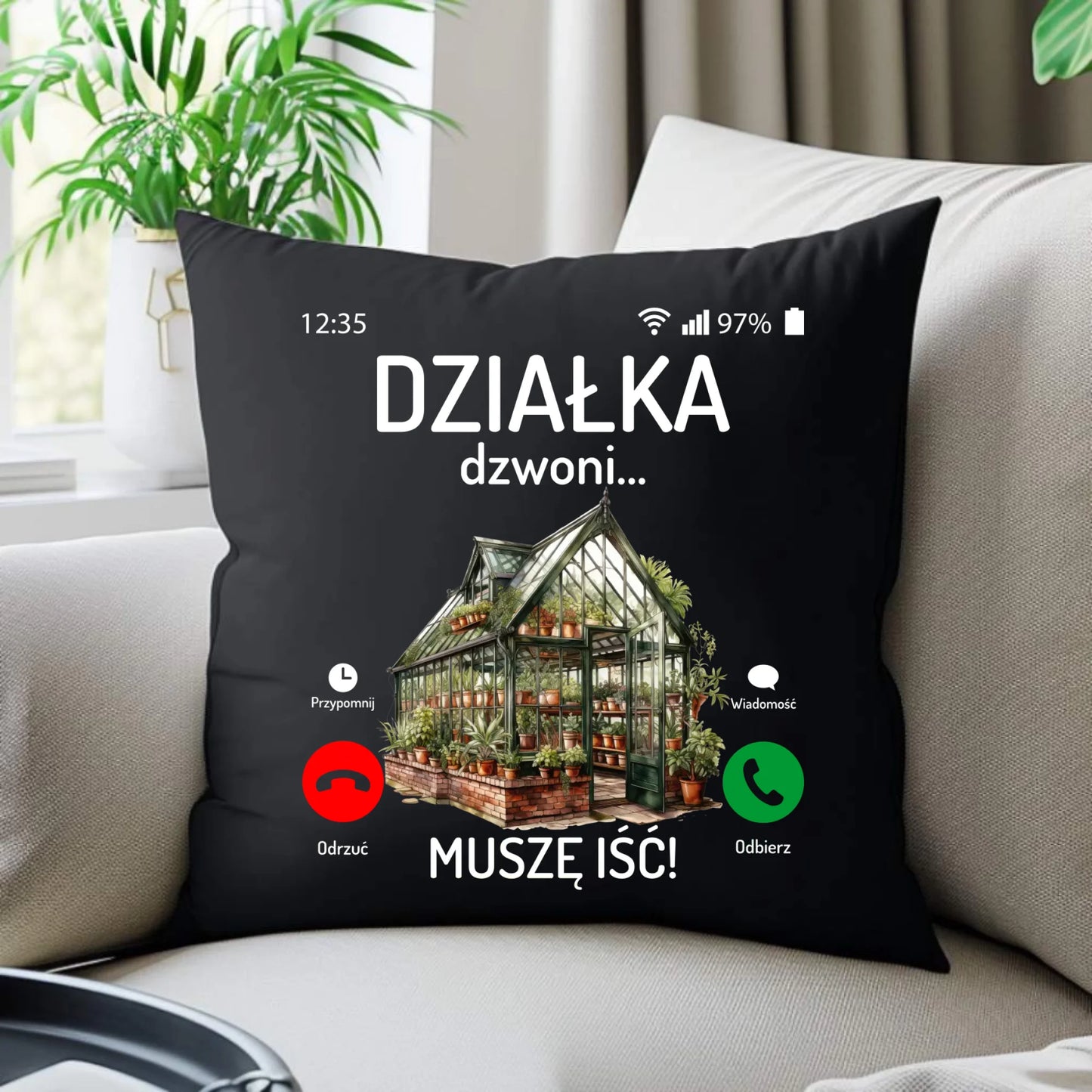 Poduszka dekoracyjna dla babci - Działka dzwoni muszę iść B41 - StoryCups.pl