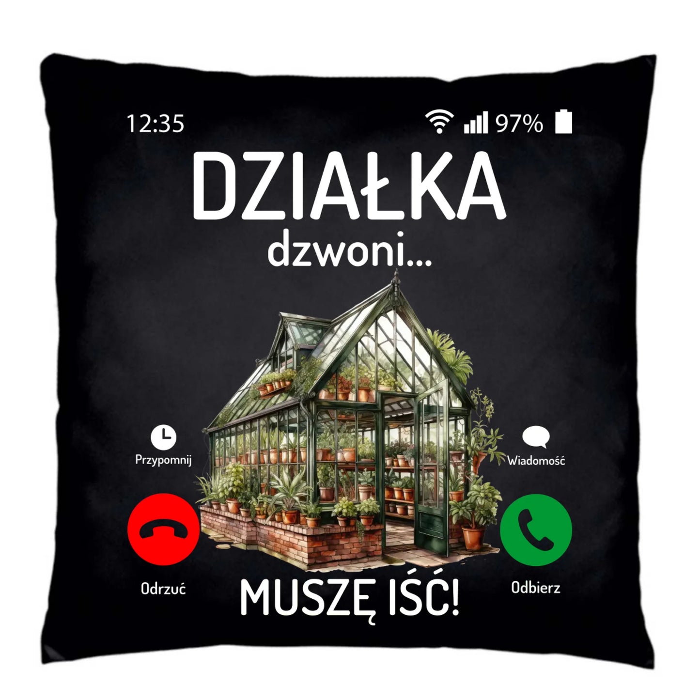 Poduszka dekoracyjna dla babci - Działka dzwoni muszę iść B41 - StoryCups.pl