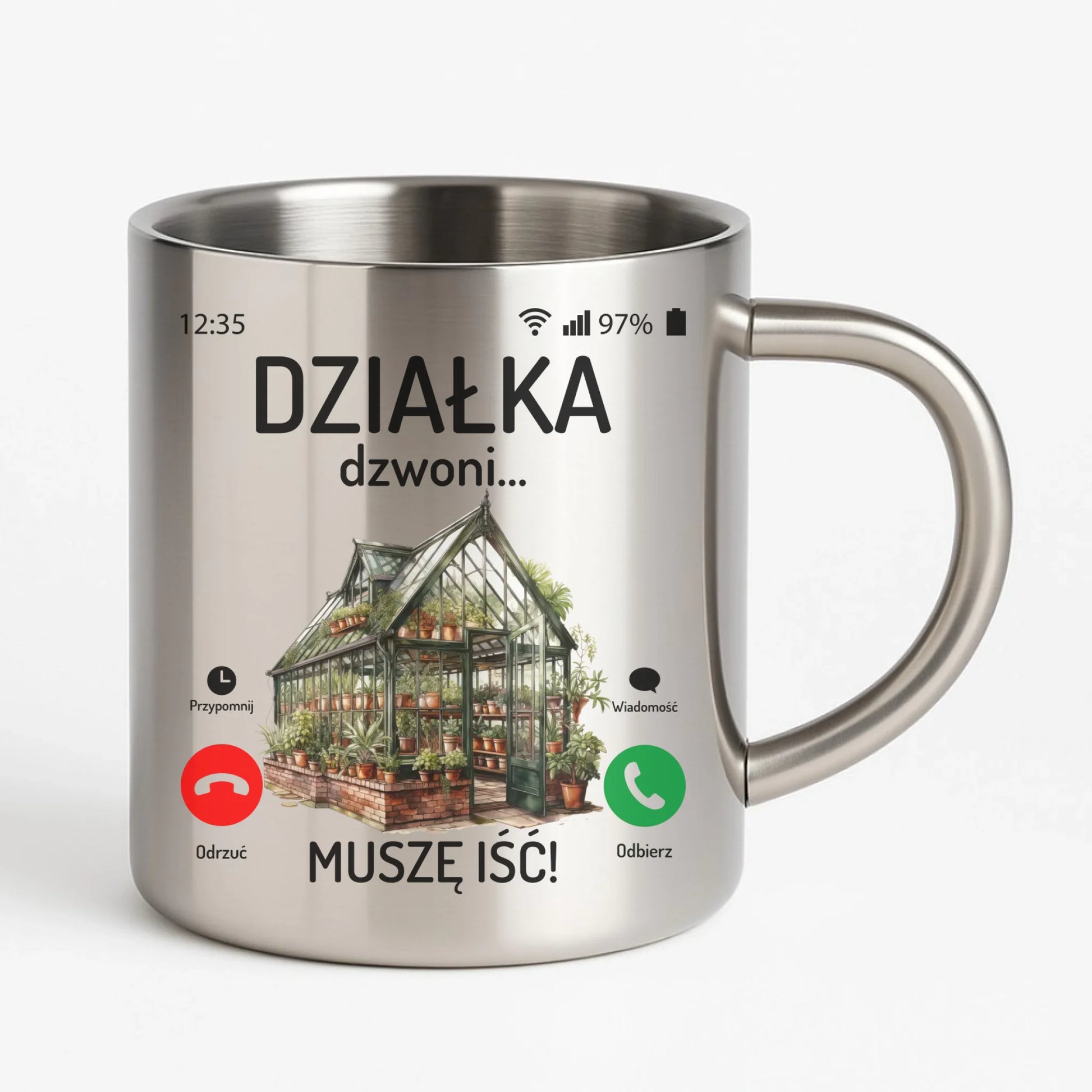 Kubek metalowy dla babci - Działka dzwoni muszę iść B41 - StoryCups.pl
