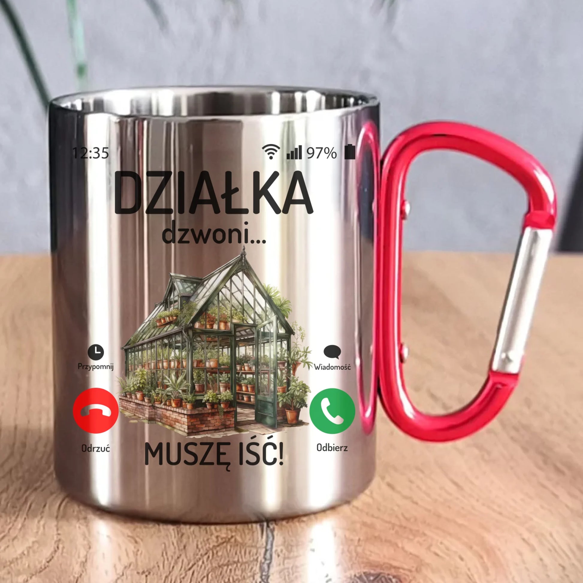 Kubek metalowy dla babci - Działka dzwoni muszę iść B41 - StoryCups.pl