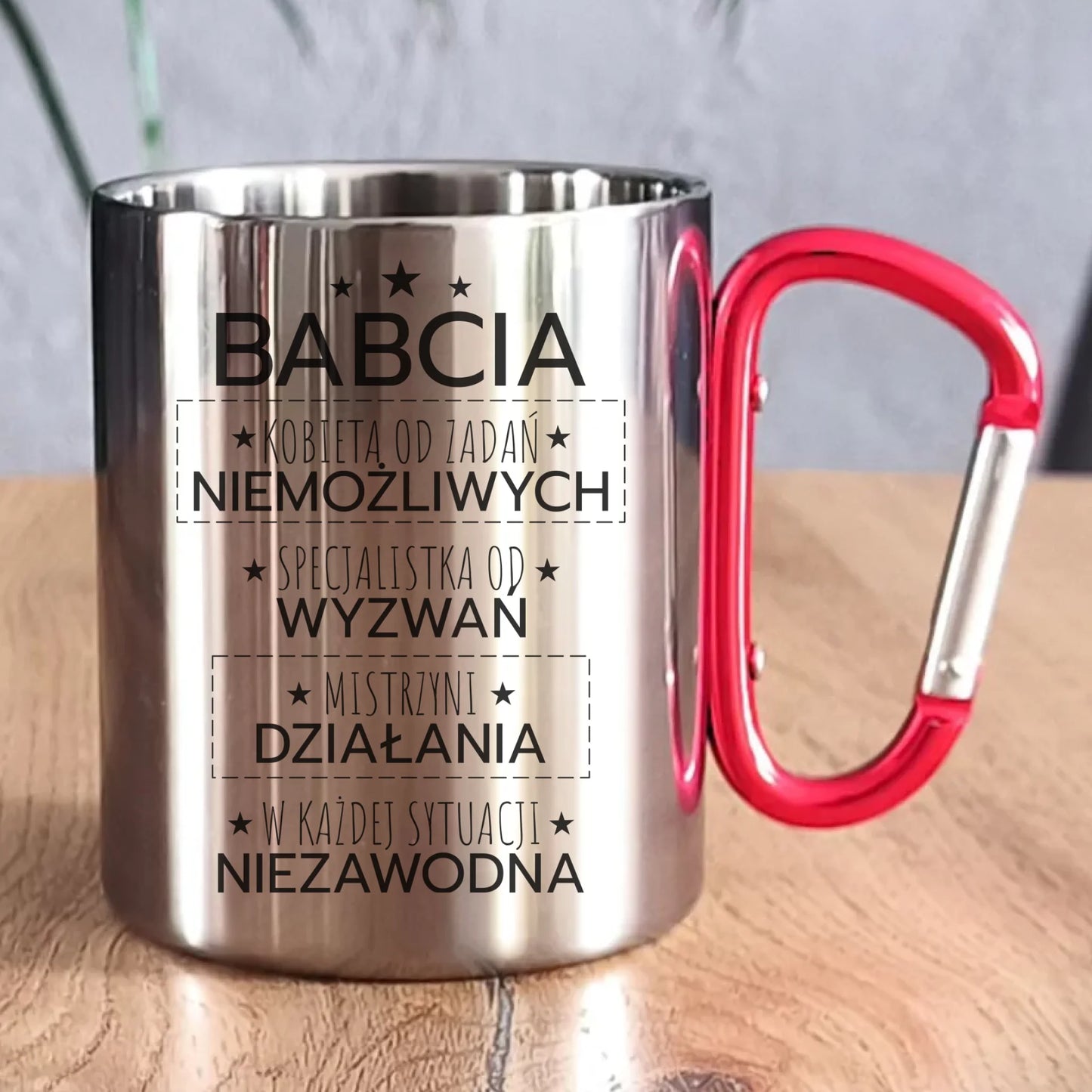 Kubek metalowy dla babci - Babcia kobieta od zadań niemożliwych B30 - StoryCups.pl