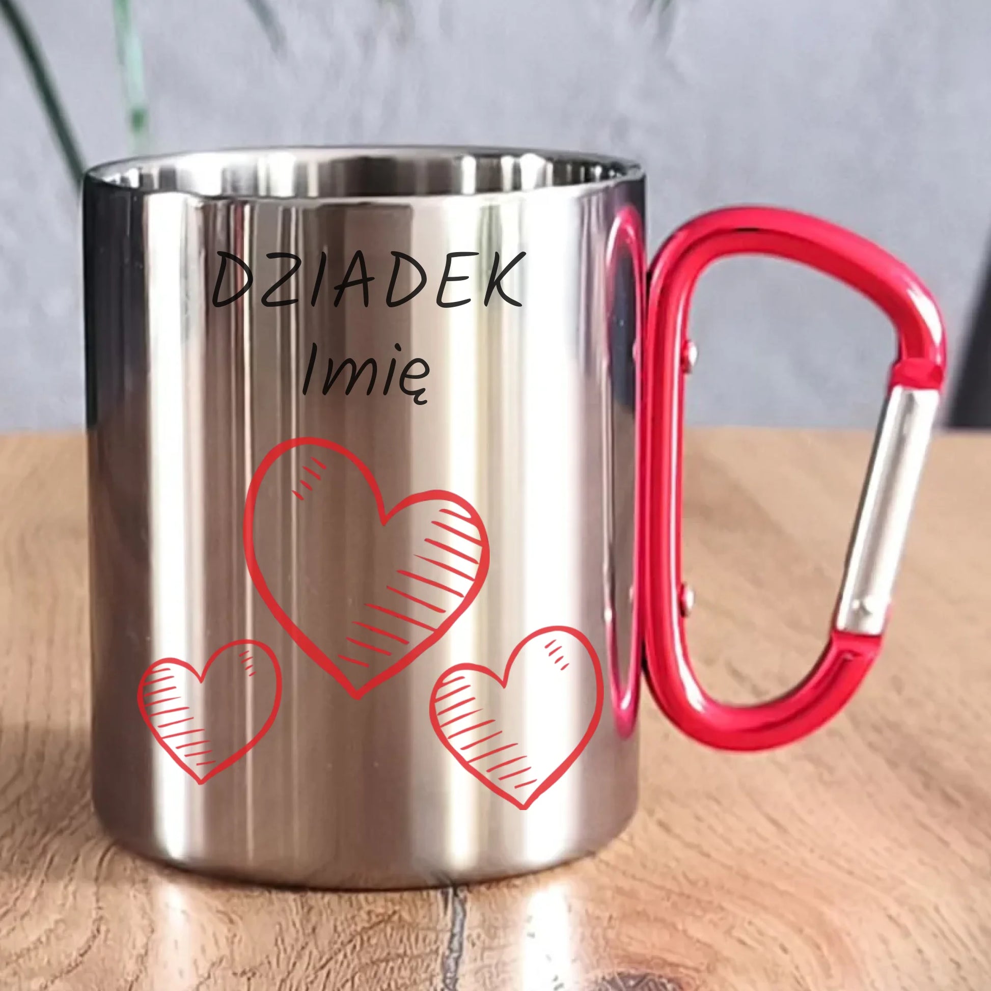 Kubek metalowy dla dziadka - Serca - personalizowany D01 - StoryCups.pl