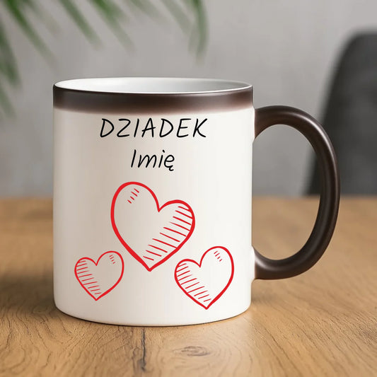 Kubek magiczny dla dziadka - Serca - personalizowany D01 - StoryCups.pl