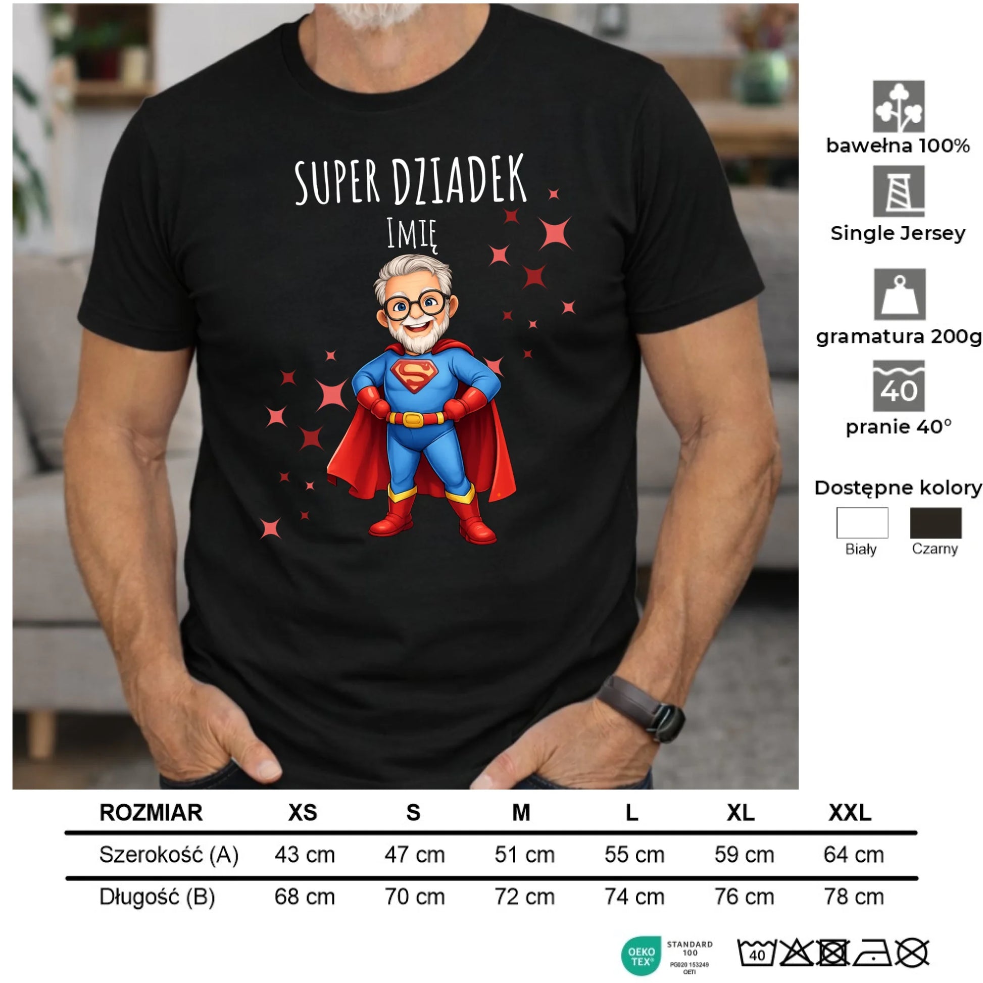 Koszulka dla dziadka - Super Dziadek - personalizowana D02 - StoryCups.pl