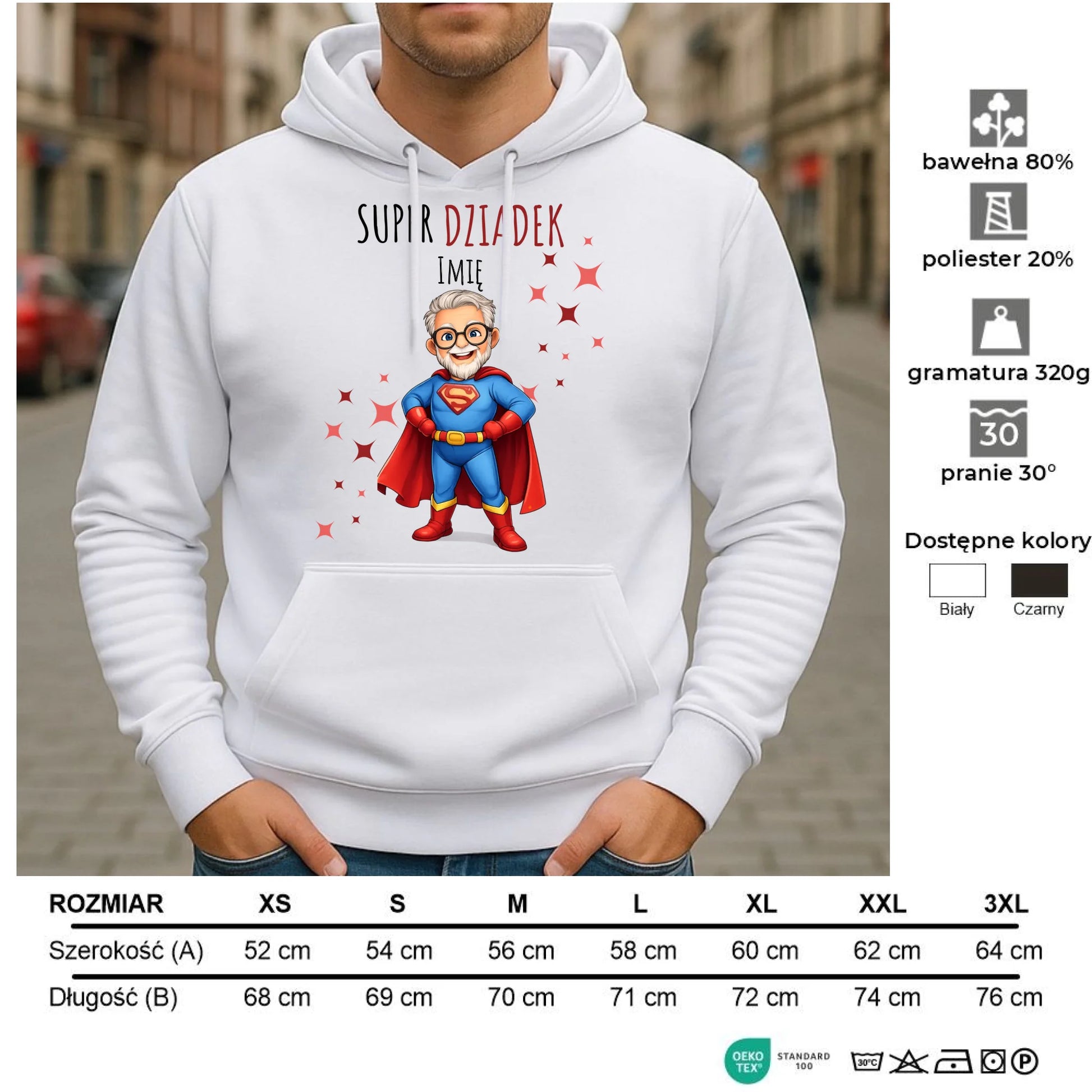 Bluza z kapturem dla dziadka - Super Dziadek - personalizowana D02 - StoryCups.pl