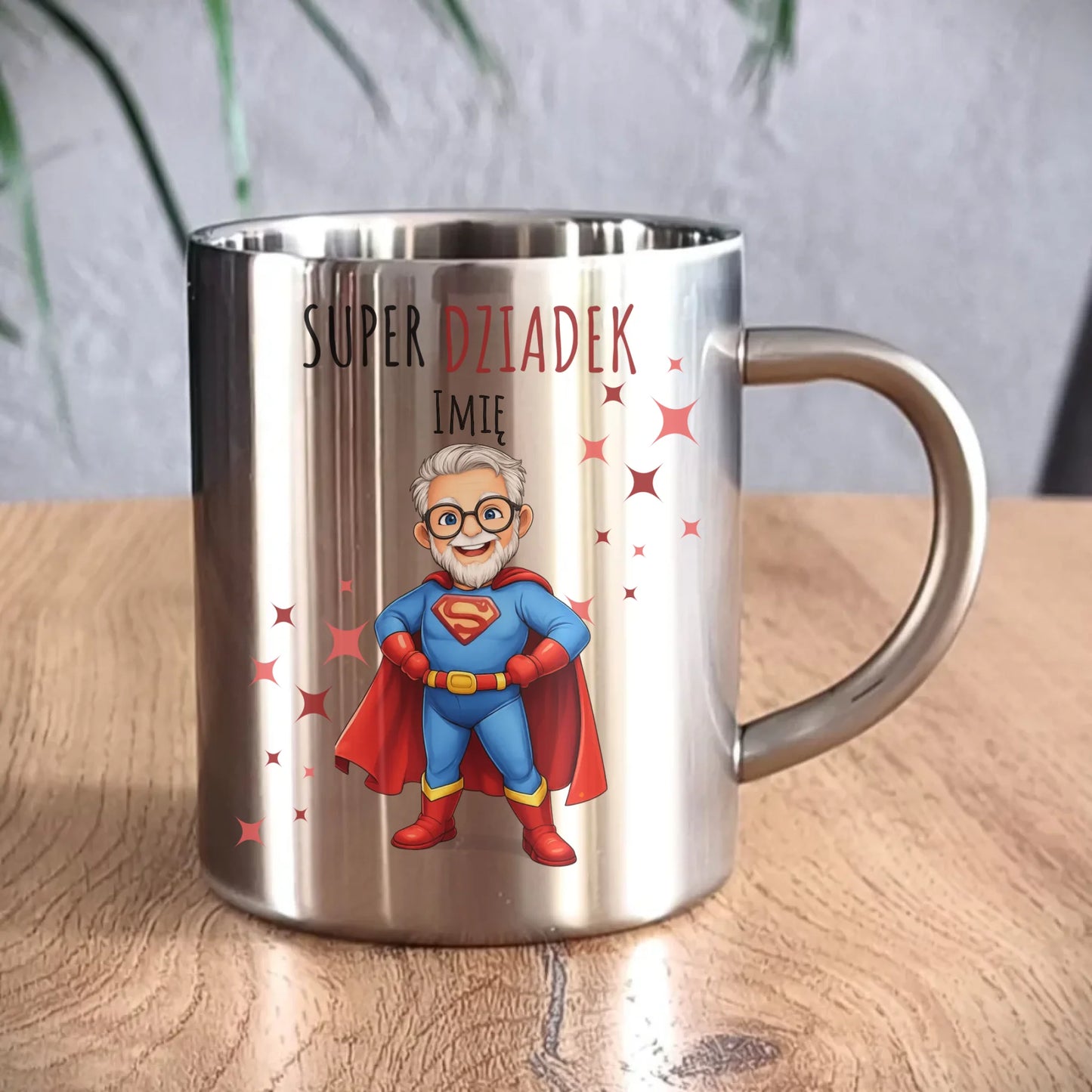 Kubek metalowy dla dziadka - Super Dziadek - personalizowany D02 - StoryCups.pl