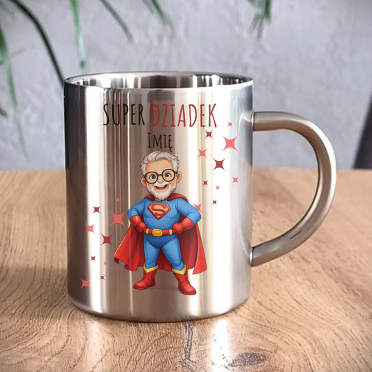 Kubek metalowy dla dziadka - Super Dziadek - personalizowany D02 - StoryCups.pl