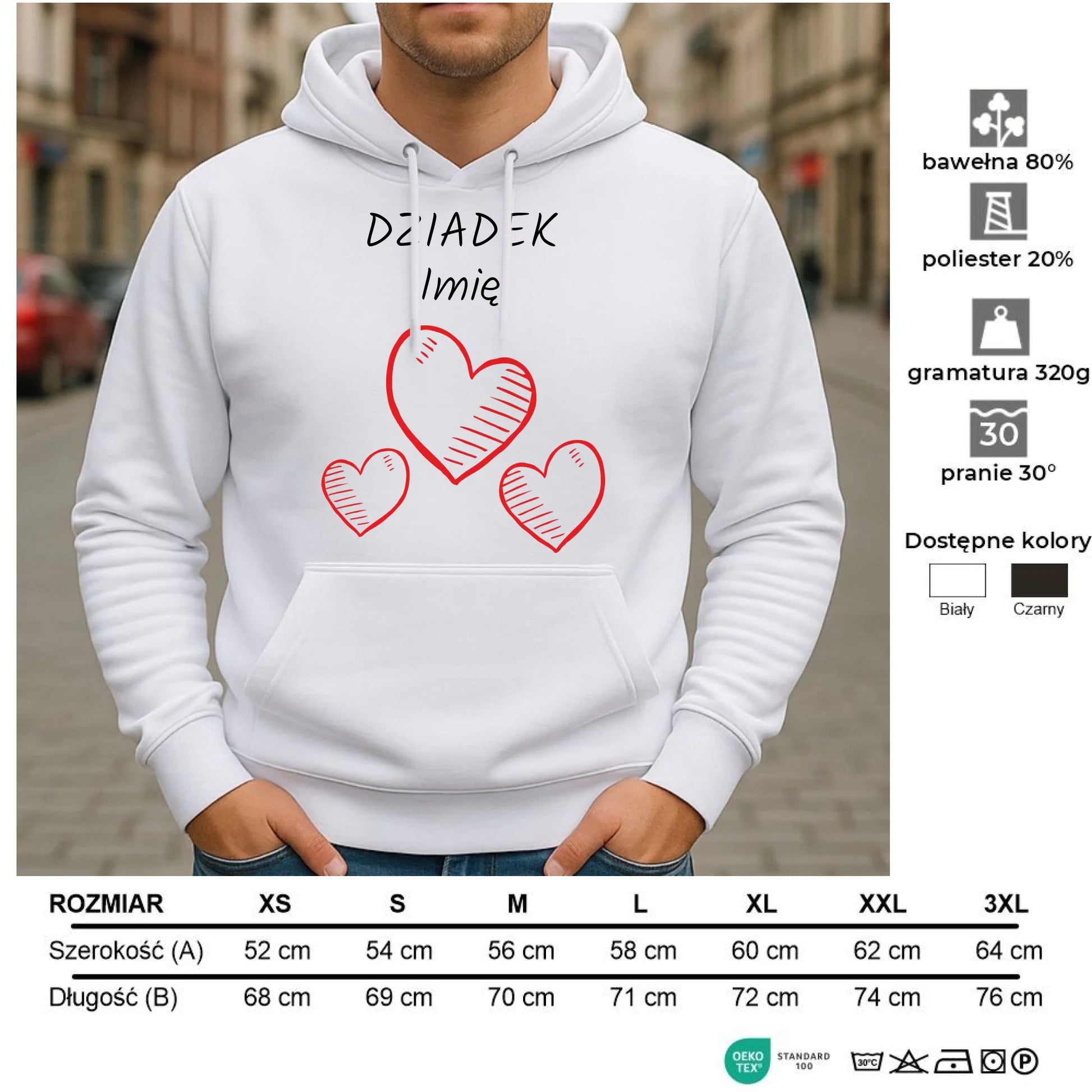 Bluza z kapturem dla dziadka - Serca - personalizowana D01 - StoryCups.pl