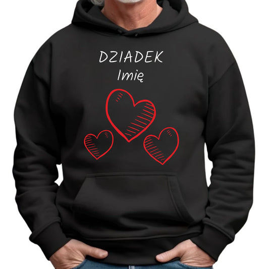 Bluza z kapturem dla dziadka - Serca - personalizowana D01 - StoryCups.pl