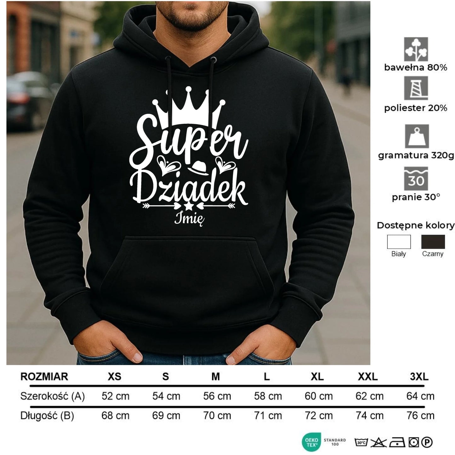 Bluza z kapturem dla dziadka - Super Dziadek - personalizowana D03 - StoryCups.pl