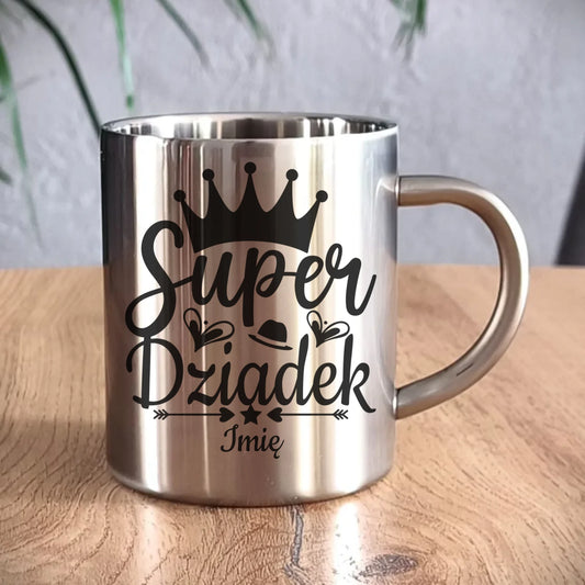 Kubek metalowy dla dziadka - Super Dziadek - personalizowany D03 - StoryCups.pl