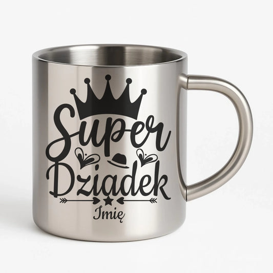 Kubek metalowy dla dziadka - Super Dziadek - personalizowany D03 - StoryCups.pl