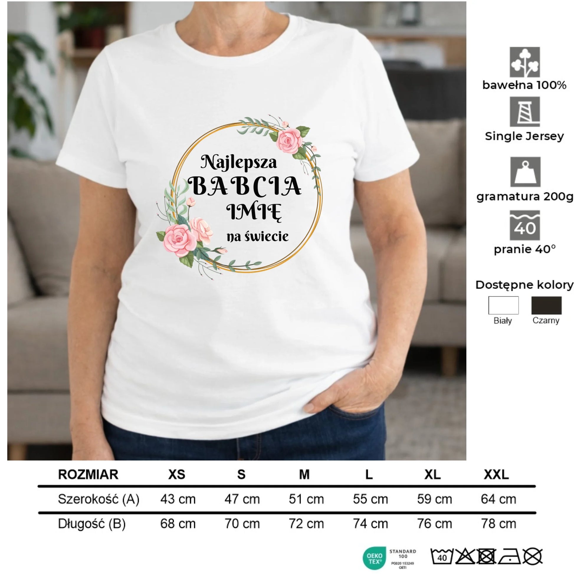 Koszulka dla babci - Najlepsza babcia na Świecie - personalizowana B04 - StoryCups.pl