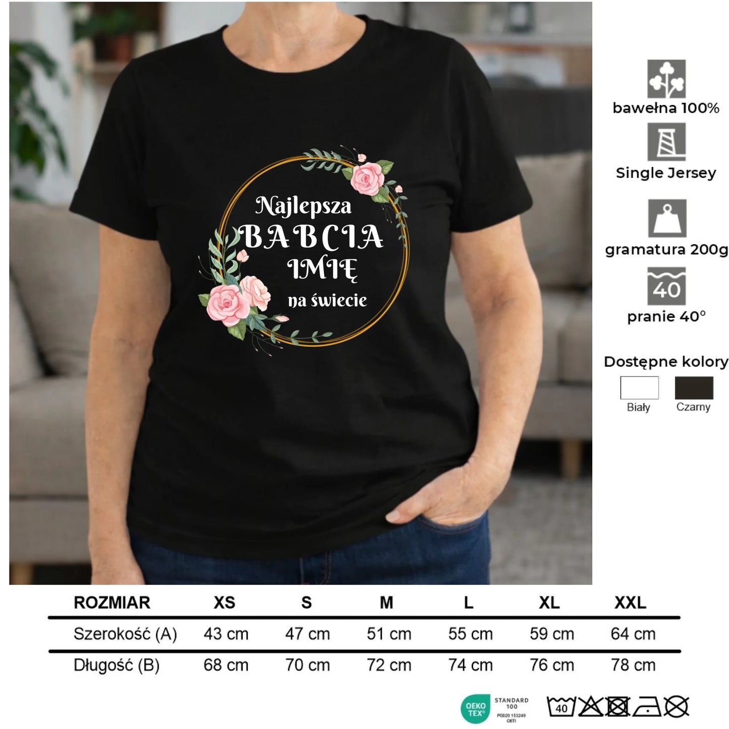 Koszulka dla babci - Najlepsza babcia na Świecie - personalizowana B04 - StoryCups.pl
