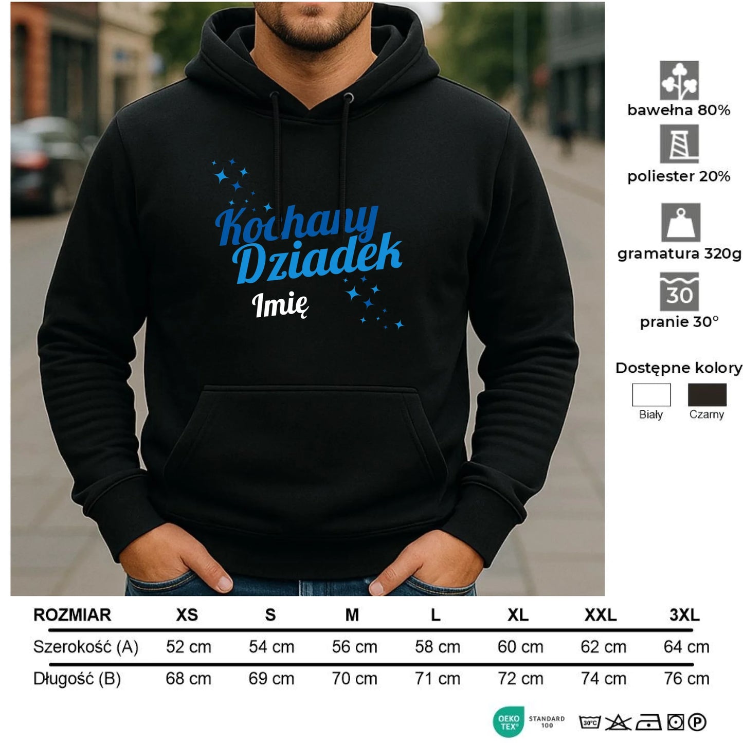 Bluza z kapturem dla dziadka - Kochany Dziadek - personalizowana D05 - StoryCups.pl