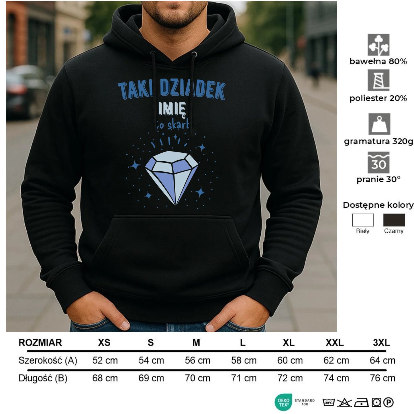 Bluza z kapturem dla dziadka - Taki Dziadek to skarb - personalizowana D06 - StoryCups.pl