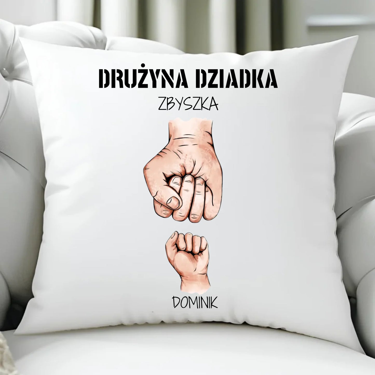 Poduszka dla dziadka - Drużyna dziadka 1-6 imion wnuków - personalizowana D07 - StoryCups.pl