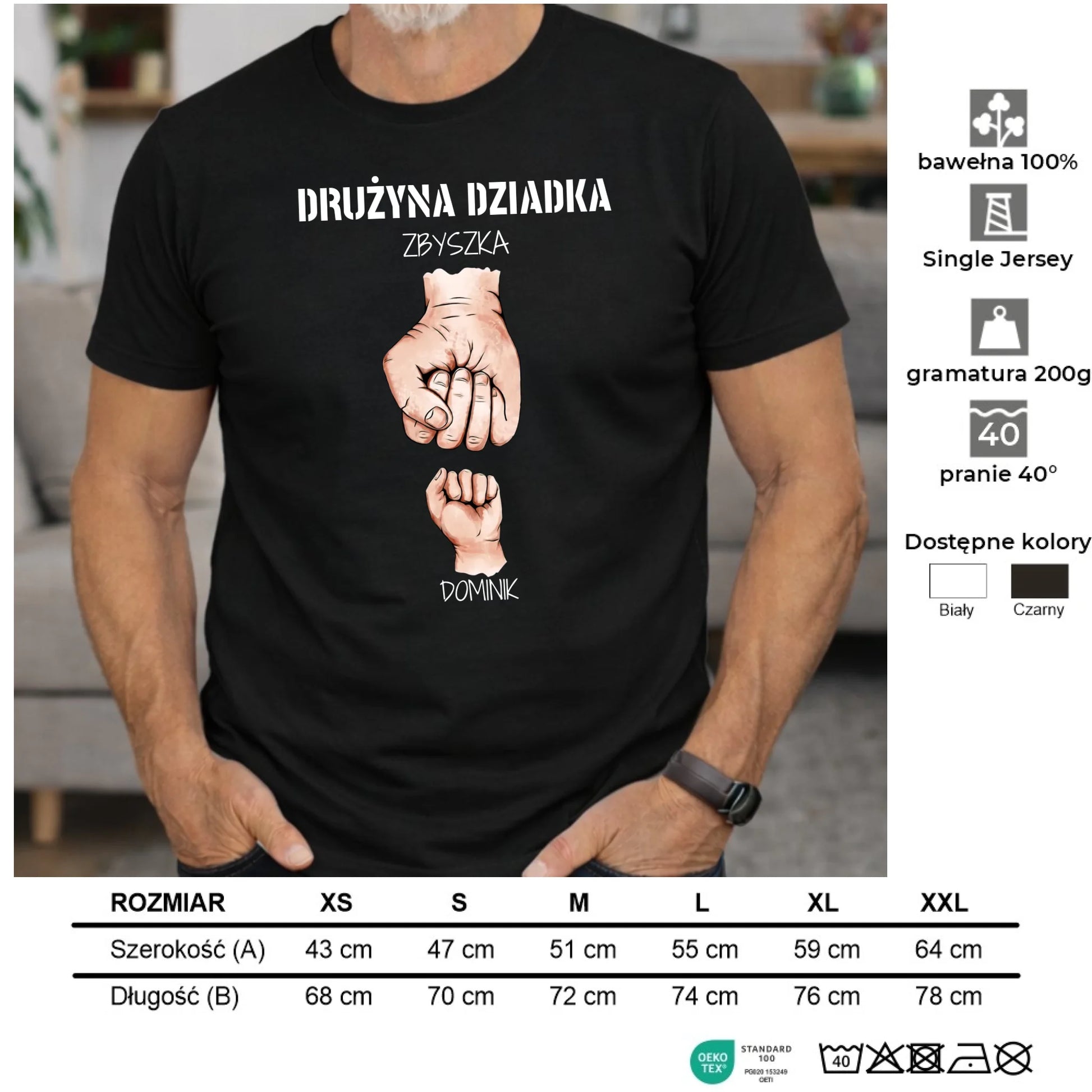 Koszulka dla dziadka - Drużyna dziadka 1-6 imion wnuków - personalizowana D07 - StoryCups.pl