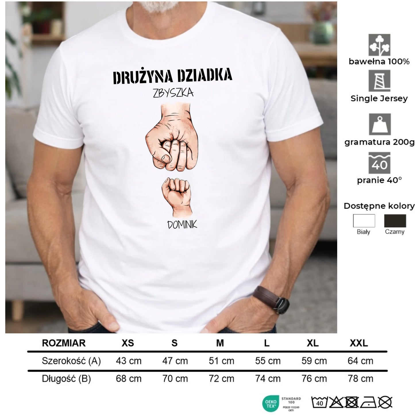 Koszulka dla dziadka - Drużyna dziadka 1-6 imion wnuków - personalizowana D07 - StoryCups.pl