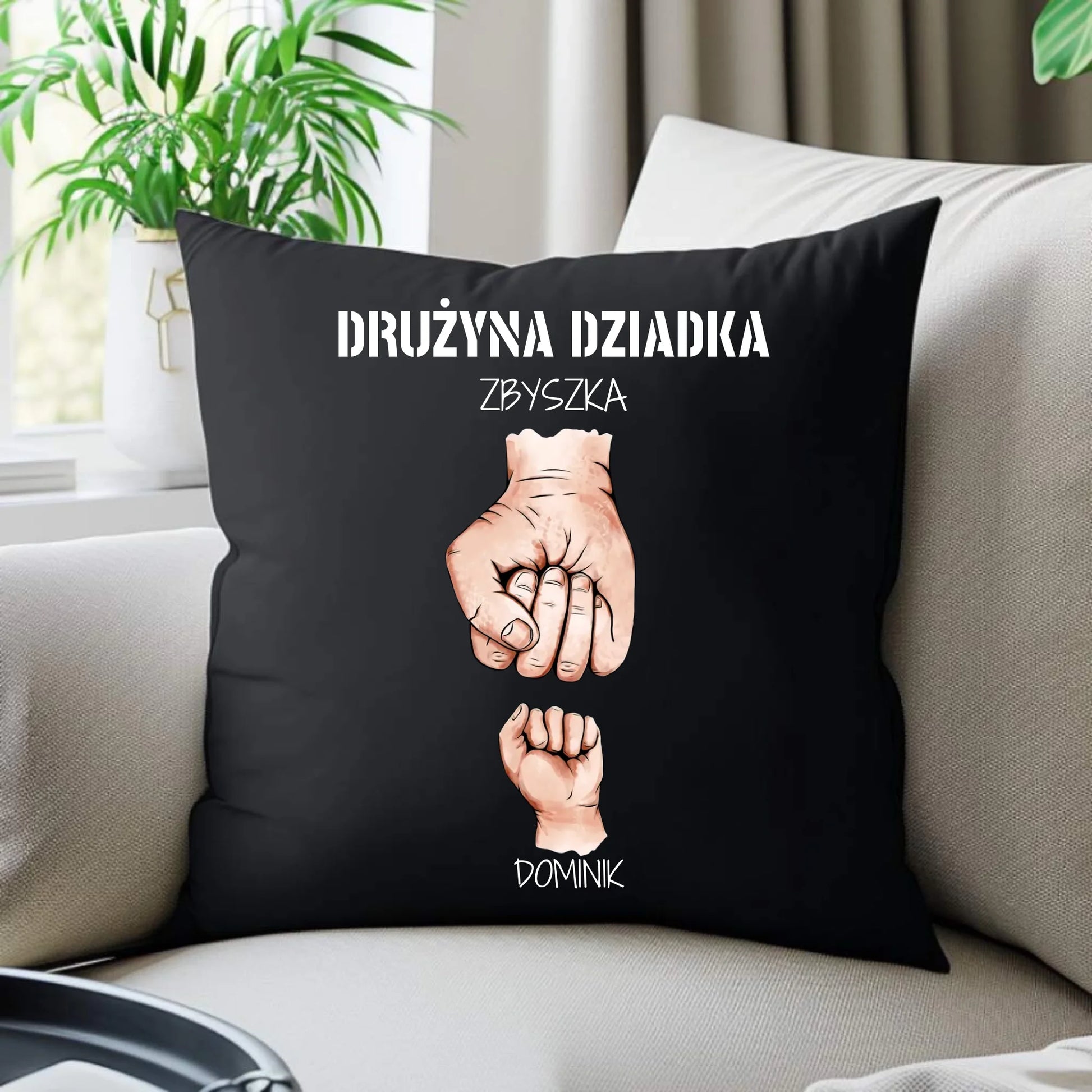 Poduszka dekoracyjna dla dziadka - Drużyna dziadka 1-6 imion wnuków - personalizowana D07 - StoryCups.pl