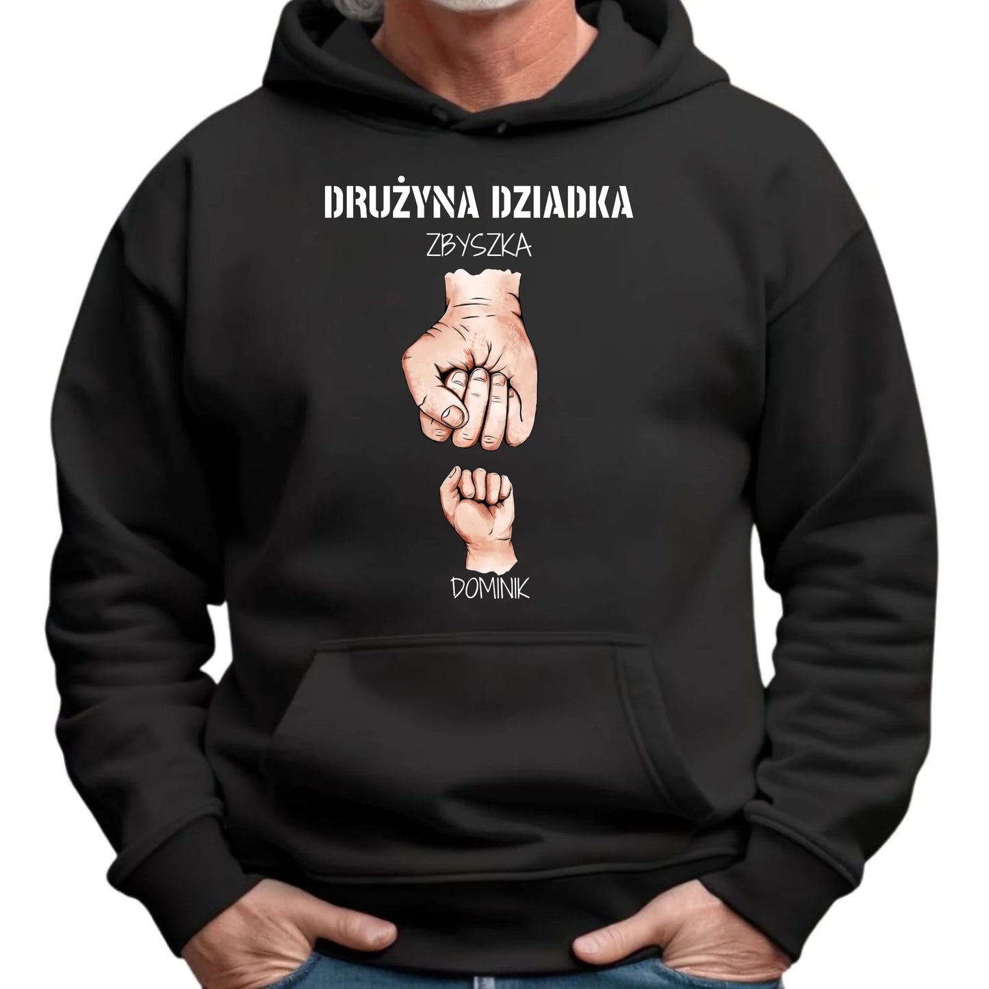 Bluza z kapturem dla dziadka - Drużyna dziadka 1-6 imion wnuków - personalizowana D07 - StoryCups.pl