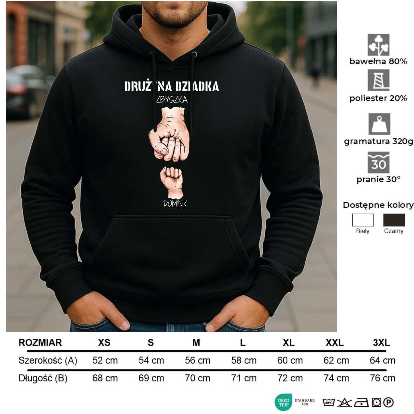 Bluza z kapturem dla dziadka - Drużyna dziadka 1-6 imion wnuków - personalizowana D07 - StoryCups.pl