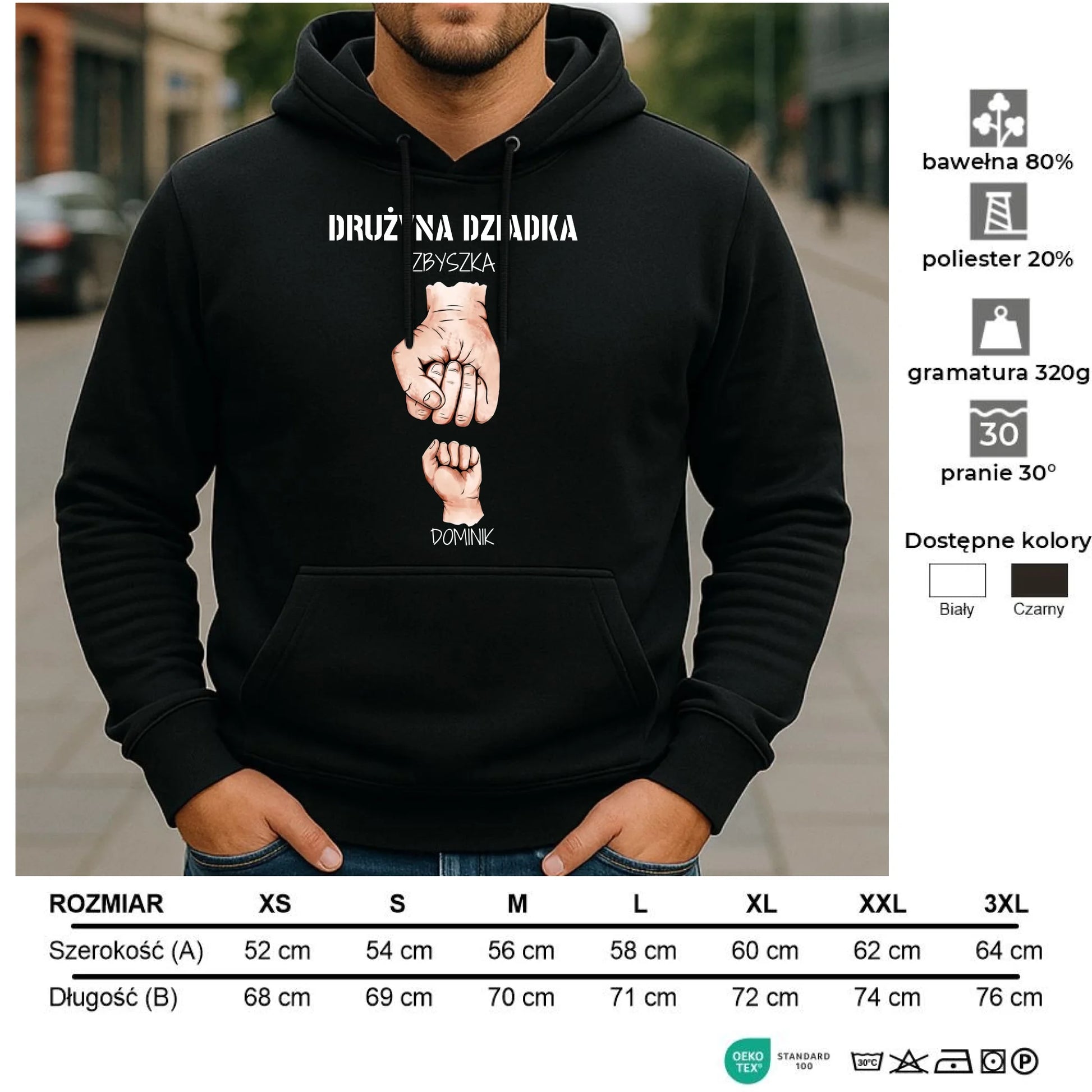 Bluza z kapturem dla dziadka - Drużyna dziadka 1-6 imion wnuków - personalizowana D07 - StoryCups.pl